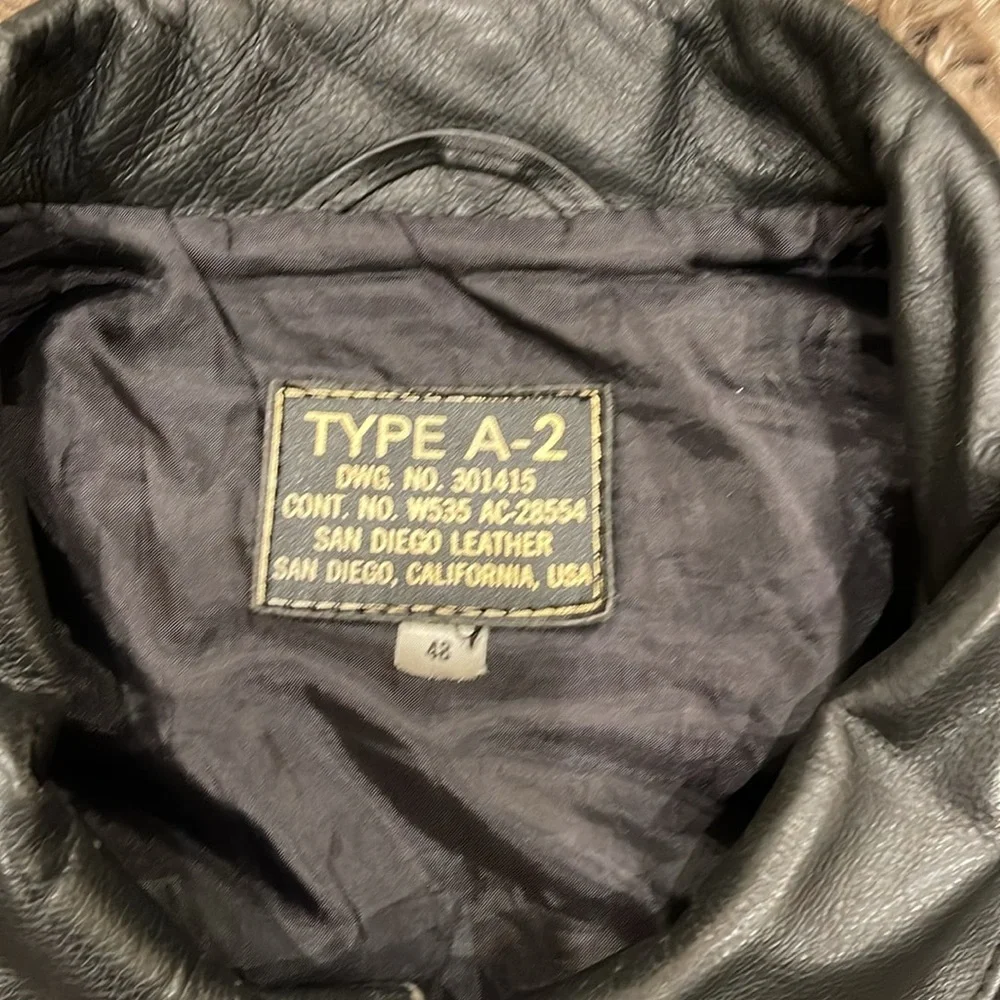 Vintage 90s Type A-2 Flight Leather Jacket 48 Deadstock Black San Diego